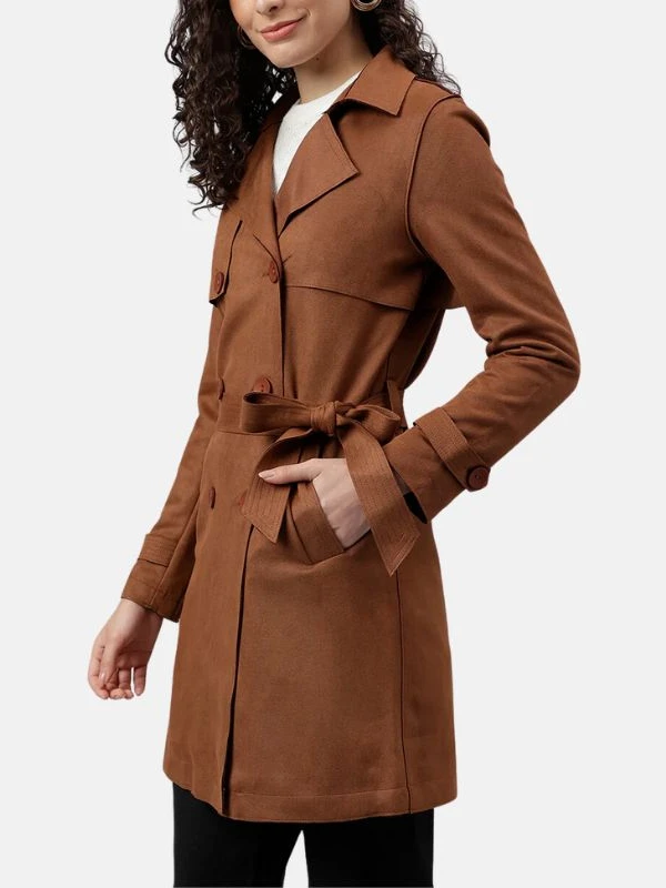 women coffee brown cotton trench coat 0a6840c8 2f4d 48d3 9bda 221934b6a6a8