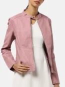women pink cafe racer leather jacket 53a3e620 80cd 4237 8589 902241492b49