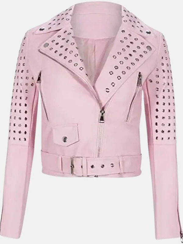 womens barbie pink brando studded biker jacket 0513f000 c959 4457 9b92 4b831c7617d2