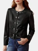 womens cropped scallop edge black jacket 14e8d9db a4c3 4a89 a96a 3961fa519956