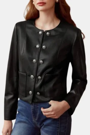 womens cropped scallop edge black jacket 14e8d9db a4c3 4a89 a96a 3961fa519956