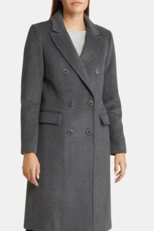 womens grey double breasted wool long coat 375c3246 cb0c 4e1f 8a39 eda9de57f733