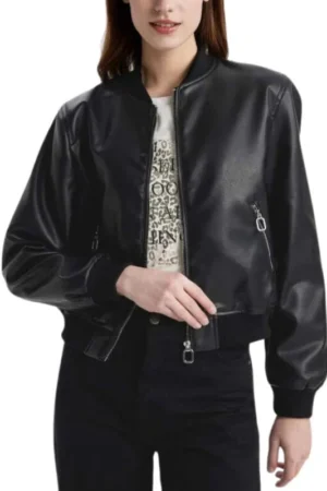 womens leather black bomber jacket