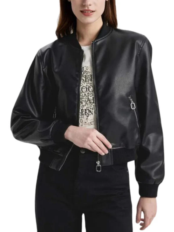womens leather black bomber jacket
