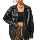 womens oversized black leather bomber jacket