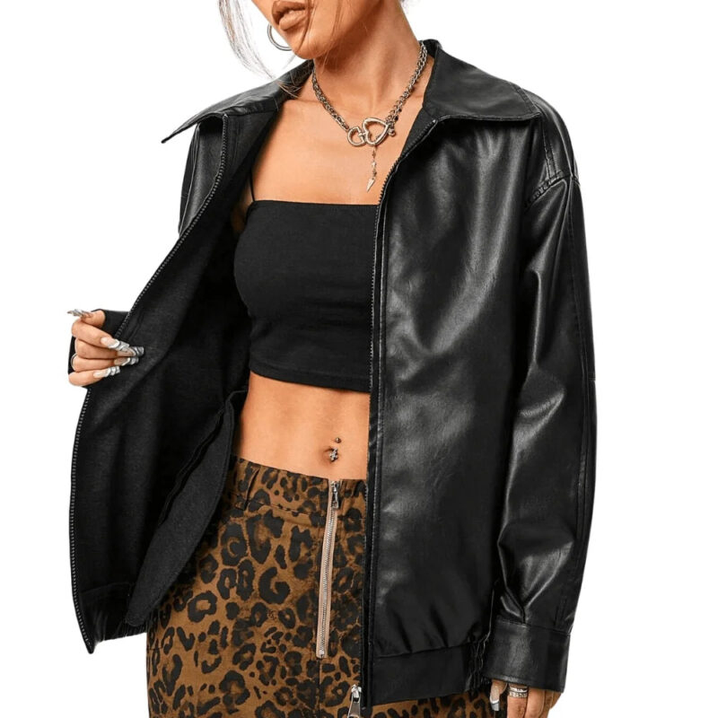 womens oversized bomber leather jacket 28832c9a 007f 4f30 aa4e ee00354d810a