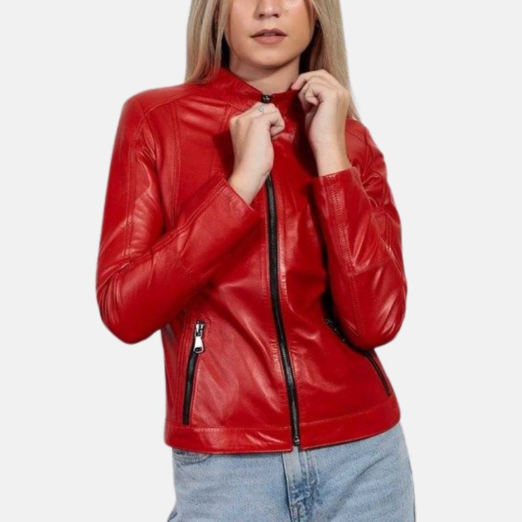 womens red slim biker leather jacket 810bdda5 6b03 4946 a534 0e7199997839