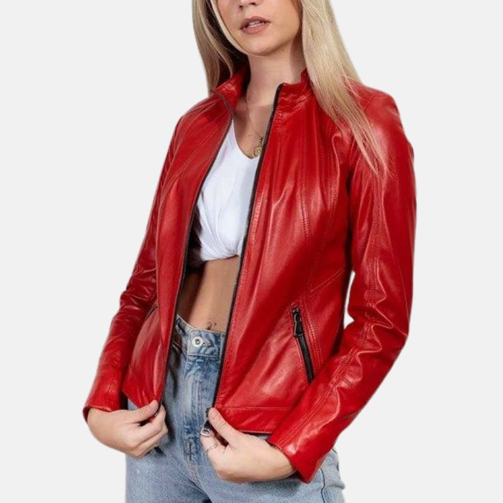 womens red slim fit biker jacket ee5dda12 e2be 4a1a 9a8e a881c9fc18dd