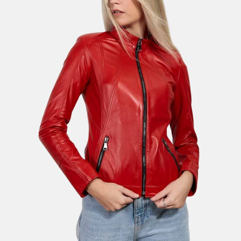 womens red slim fit biker leather jacket women 9624f9f8 7628 4650 9c9c 2e5c9fbc5957