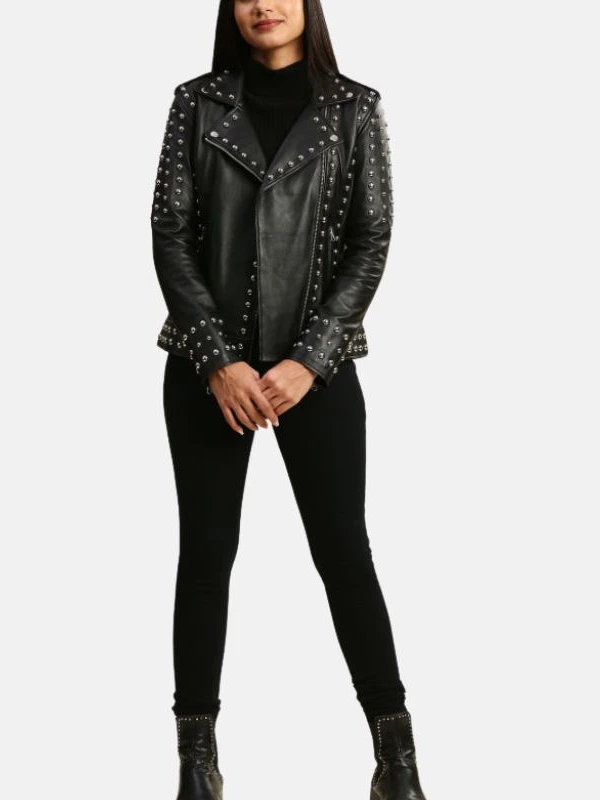 womens studded motorcycle black leather jacket 4a980d11 2e20 4128 a5a9 83925eaa4916