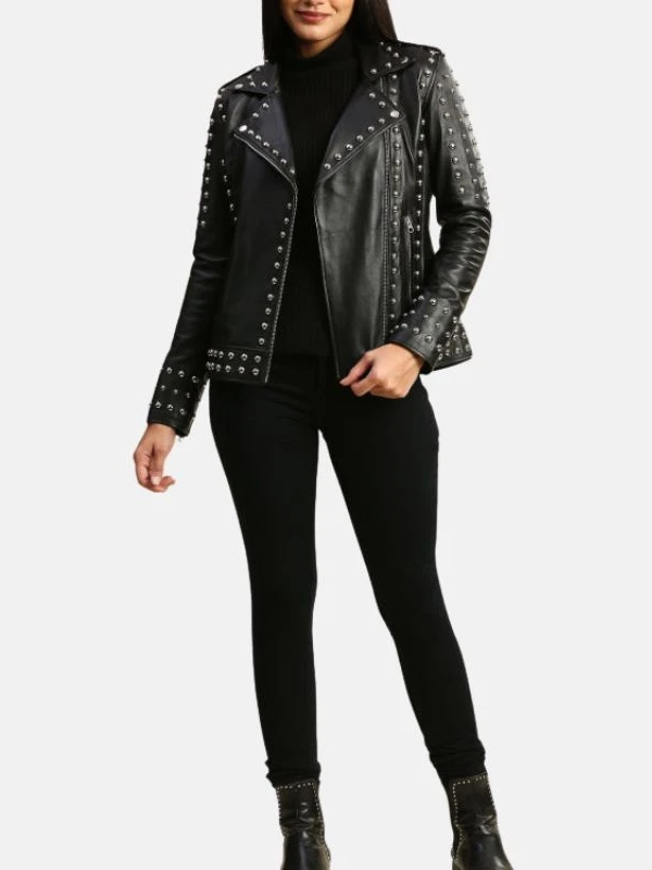 womens studded motorcycle punk leather jacket 51184ba8 e6cb 4d7d a340 153591a14364
