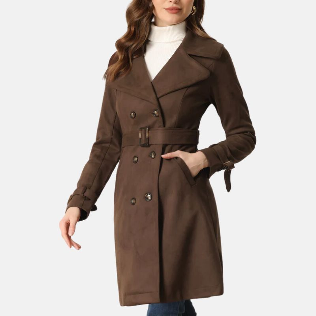 womens suede brown double breasted trench coats 6403ad0b dff0 42f0 aaa8 951da9876c1e