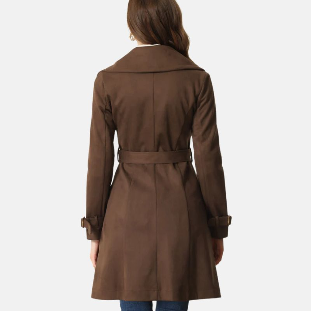 womens suede brown double breasted trench 90bfed1c b963 4827 9c63 0f87c694bd89