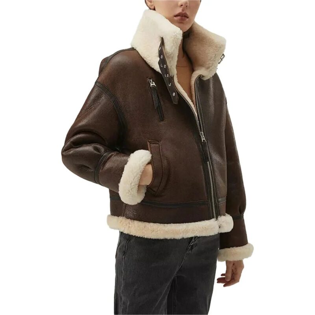 Womens Chocolate Brown B3 Sheepskin Aviator Jacket 5 a330cc76 9832 4f95 9c30 0e3a9a52899c 326816