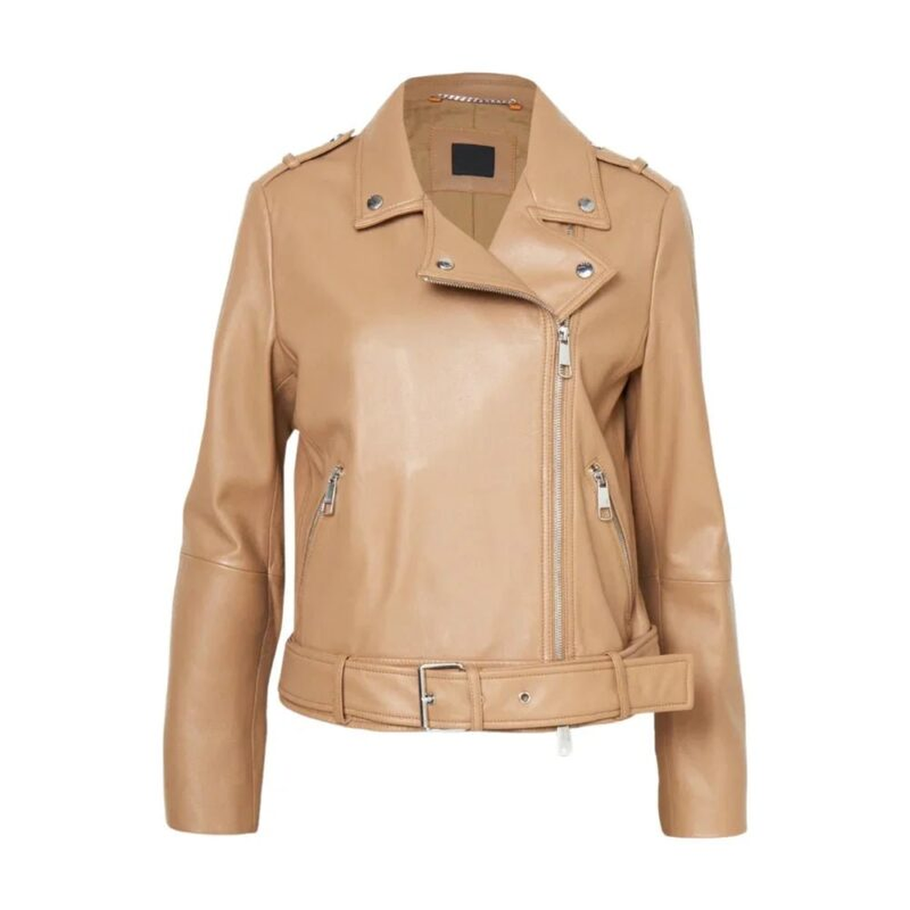 Womens Light Pastel Brown Leather Biker Jacket 1 1d3140ea ba4b 4b1b 9b44 3f9e49b23f7b 588494