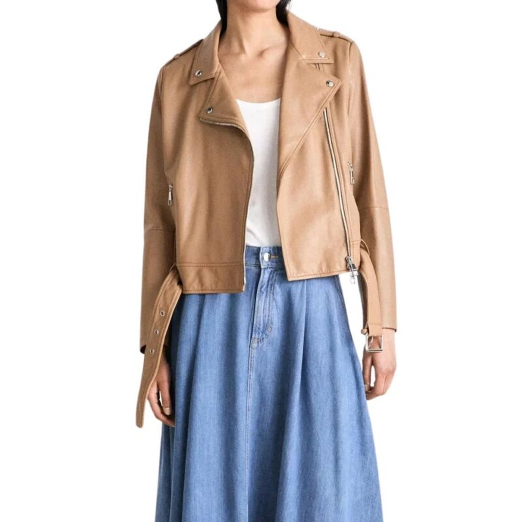 Womens Light Pastel Brown Leather Biker Jacket 3 4e04bf75 bc07 47a7 a919 954058b713d7 481783