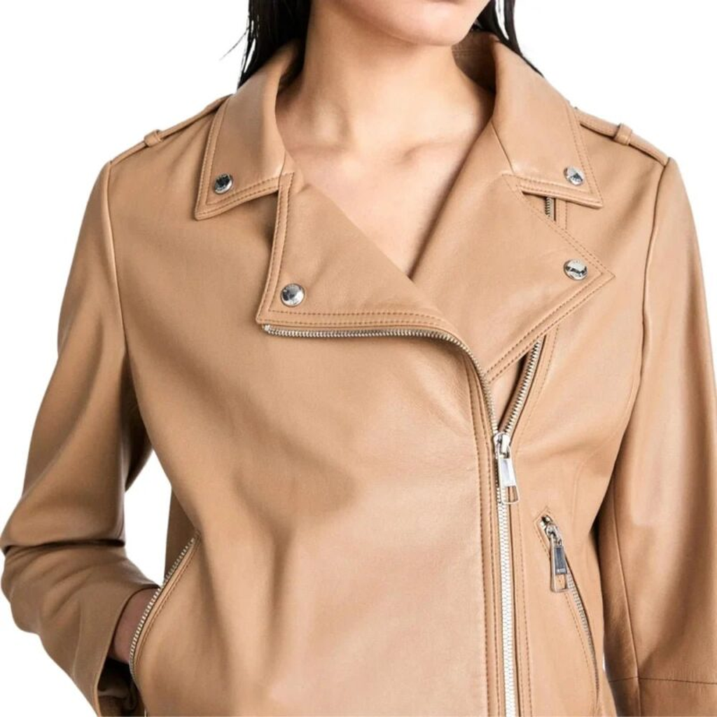 Womens Light Pastel Brown Leather Biker Jacket 4 39c8c20a 261a 4822 8847 9a314e9f0c17 364571