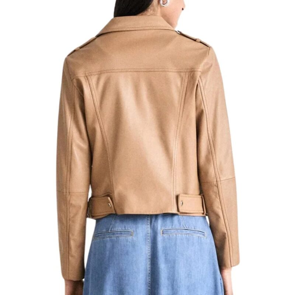 Womens Light Pastel Brown Leather Biker Jacket 6 001a43b3 41df 475c 9159 7a7788b462d6 245757