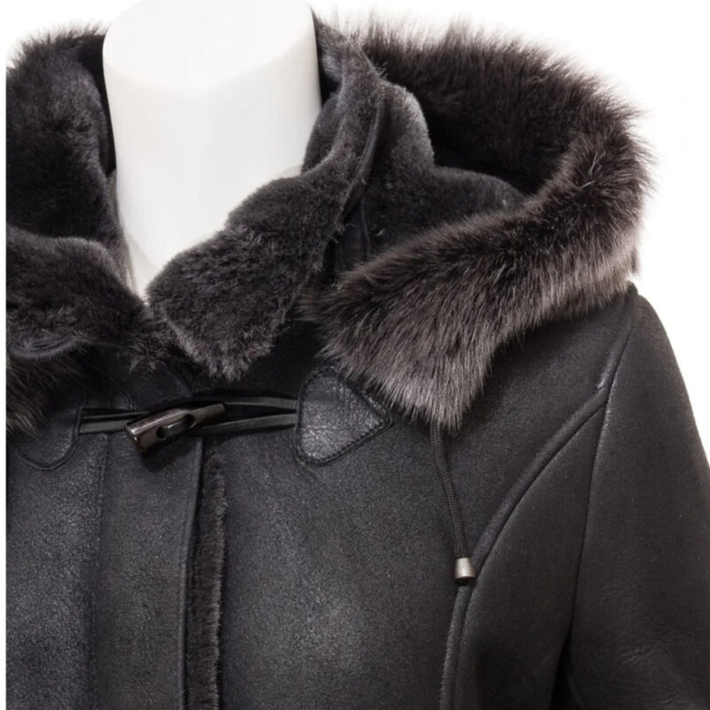 black duffle coat shearling black
