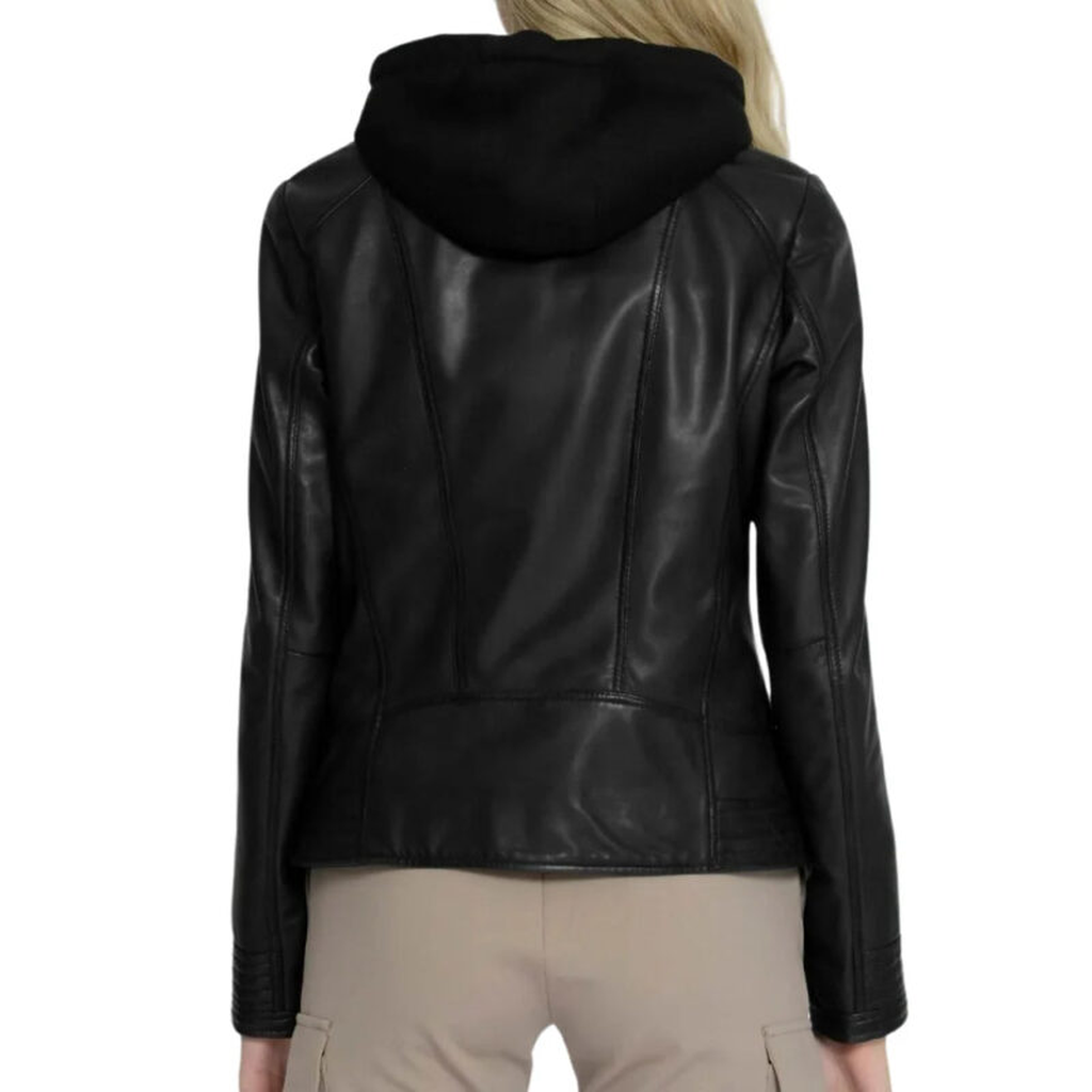 black hooded leather jacket