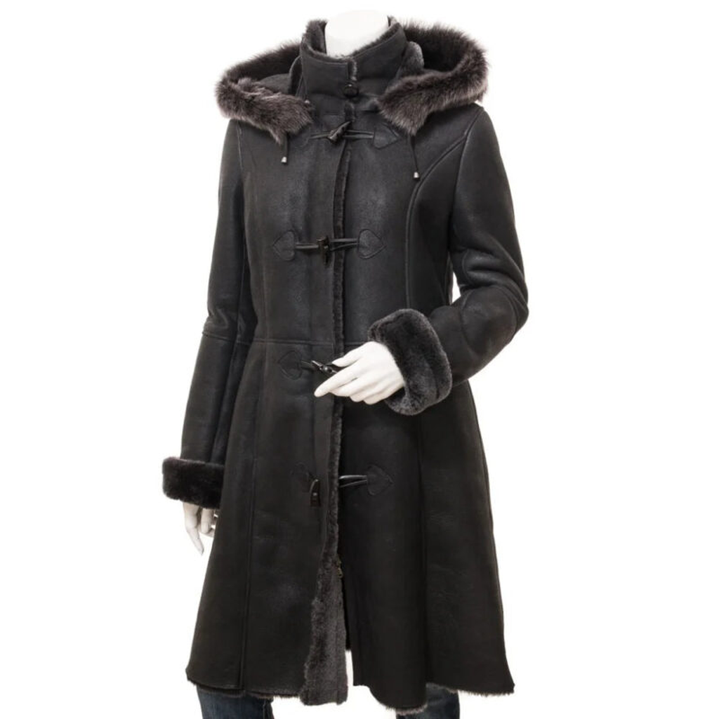 black shearling duffle coat