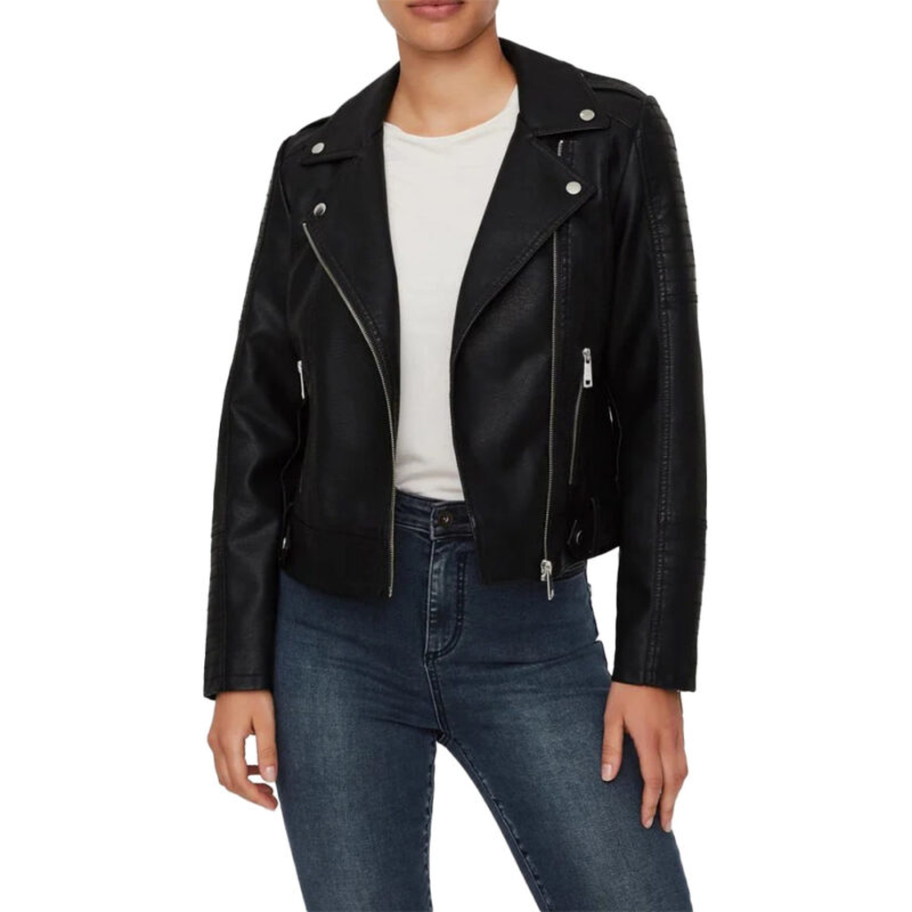 black womens biker leather jacket