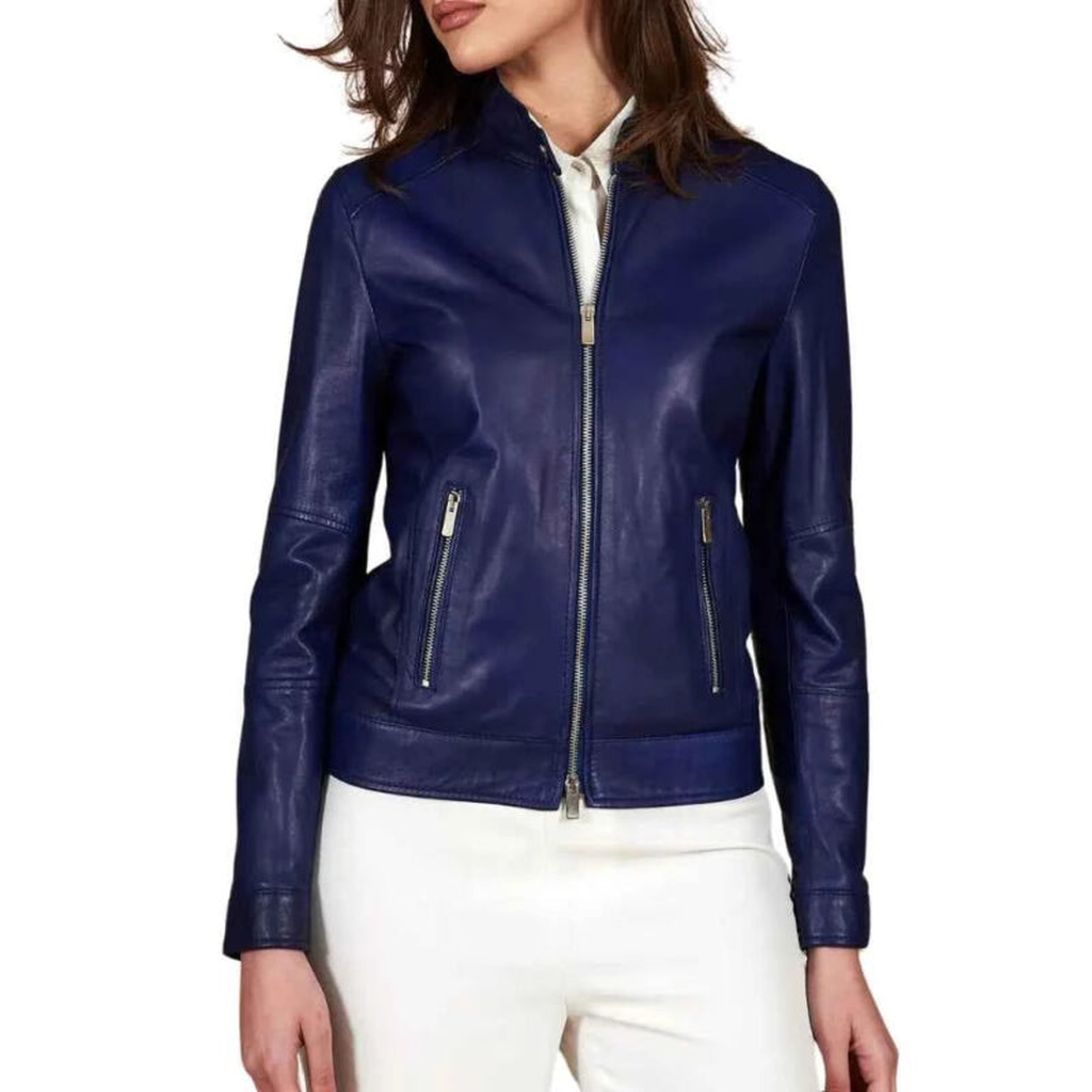 blie cafe racer leather ajcket