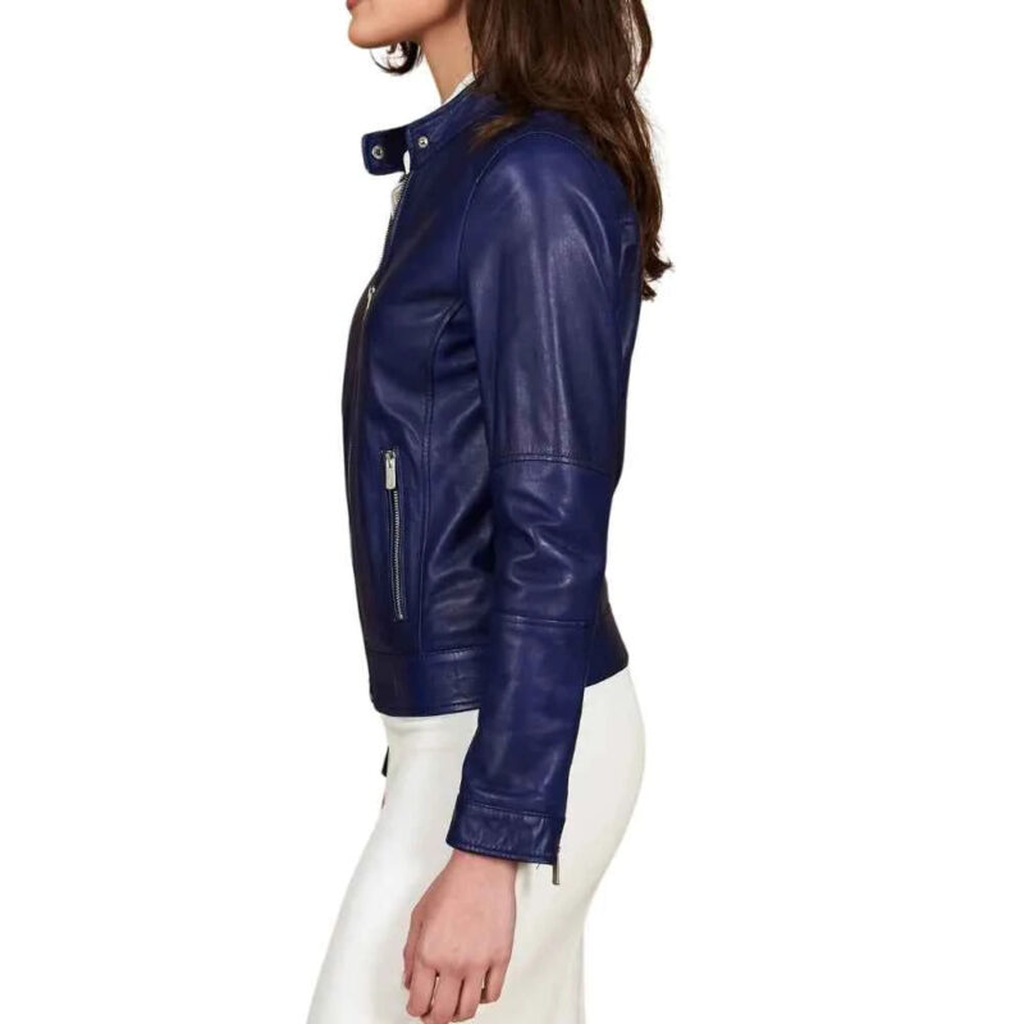 blue cafe racer womens jacket