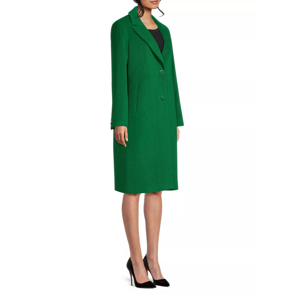 green long single breasted wool coat