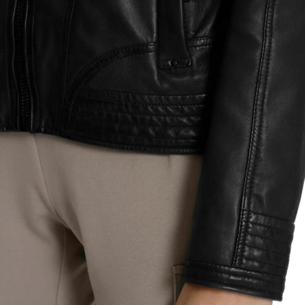 leather hooded jacket black