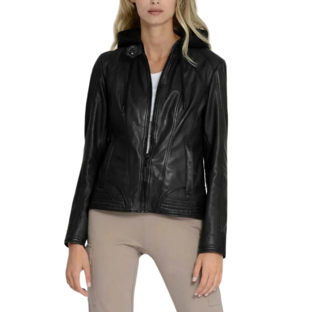leather hooded womens leather jacket