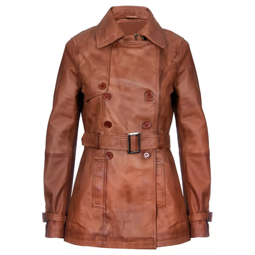 leather trech coat long