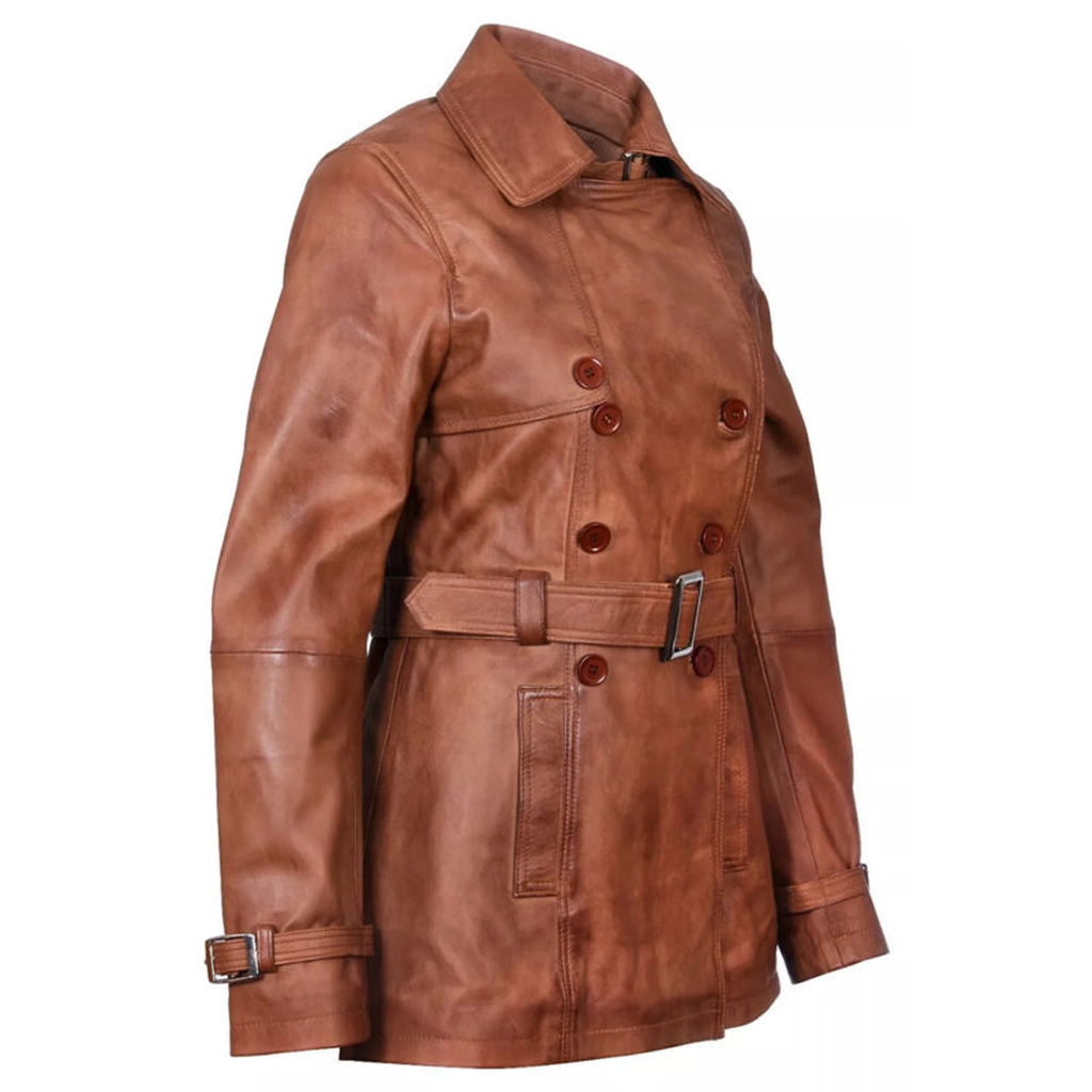 leather trech coat double breasted