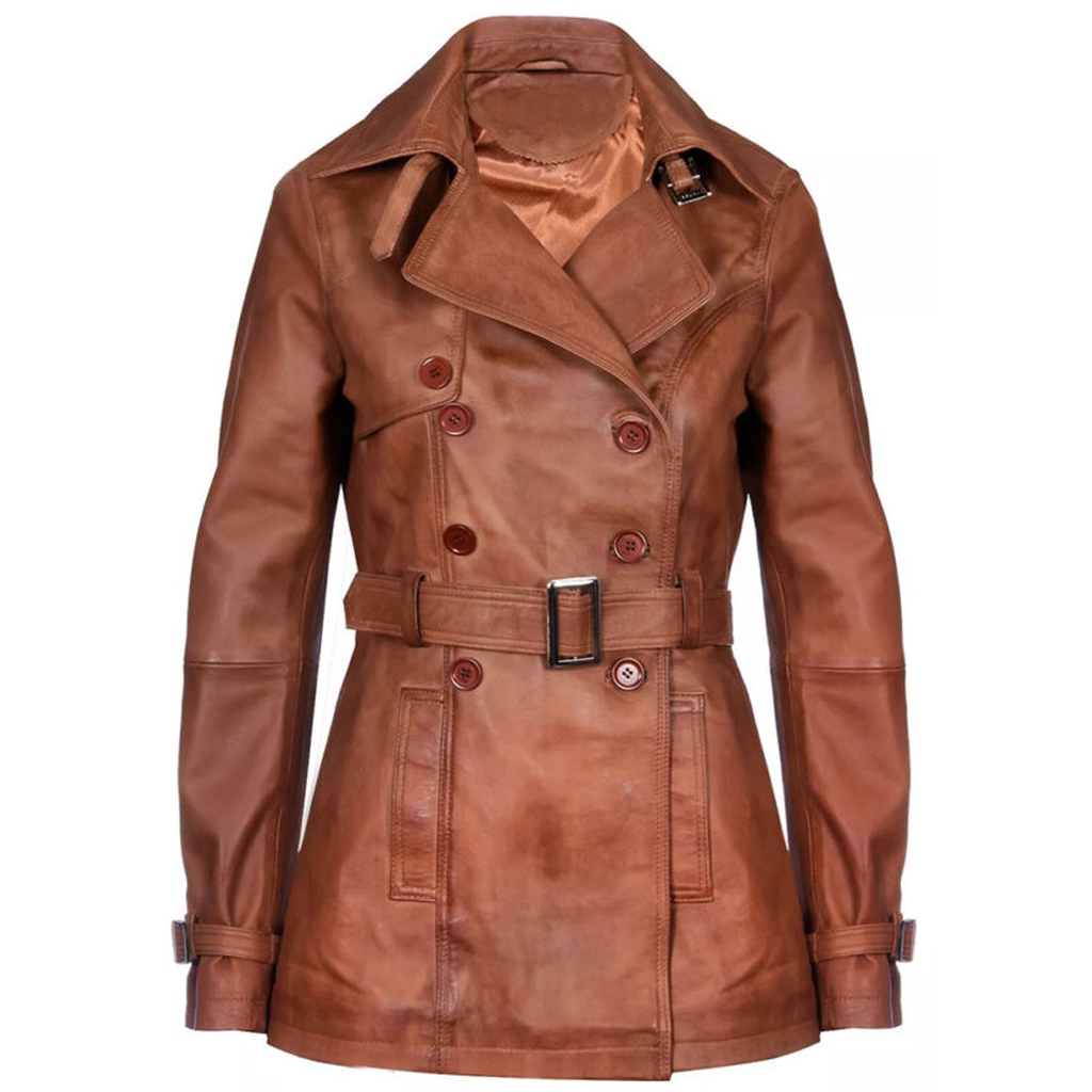 leather trech coat for womens