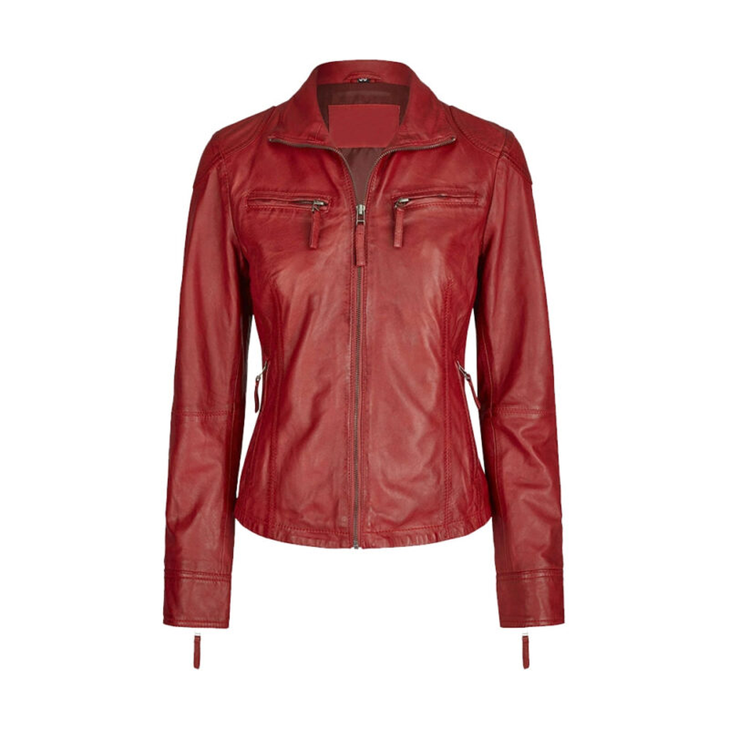 maroon leather biker jacket womens