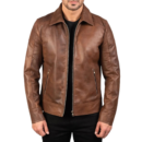 mens brown shirt collar leather jacket