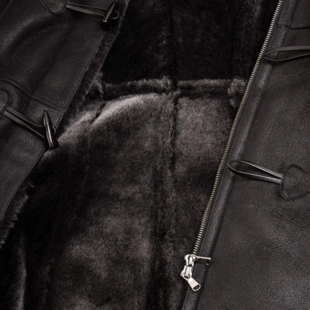 sheepsking black duffle long coat
