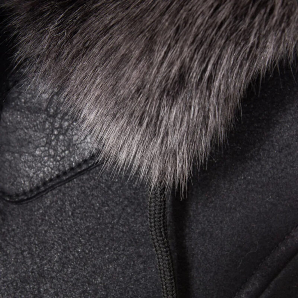 sheepsking black long duffle coat