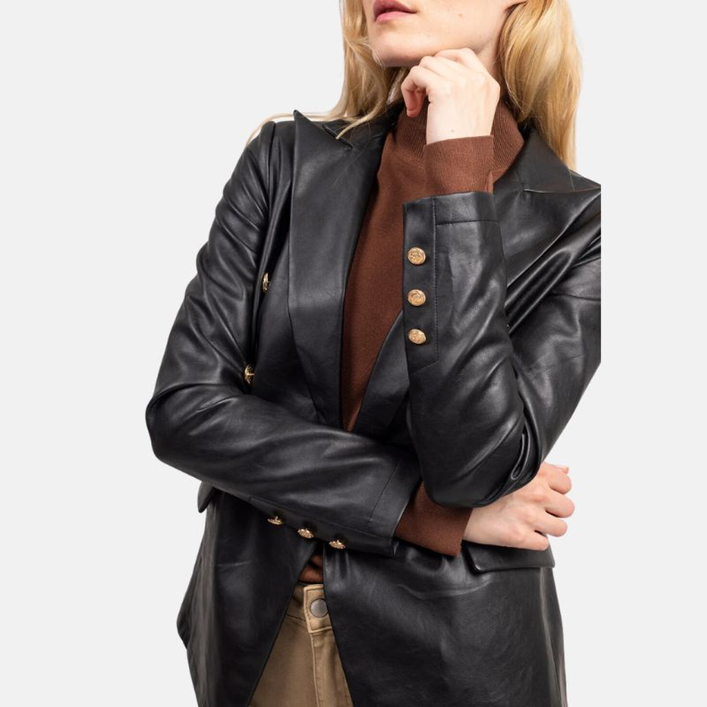 womens black double breasted leather coat girl ef0996bf 0894 498f a14d 8f6ee0517ccc