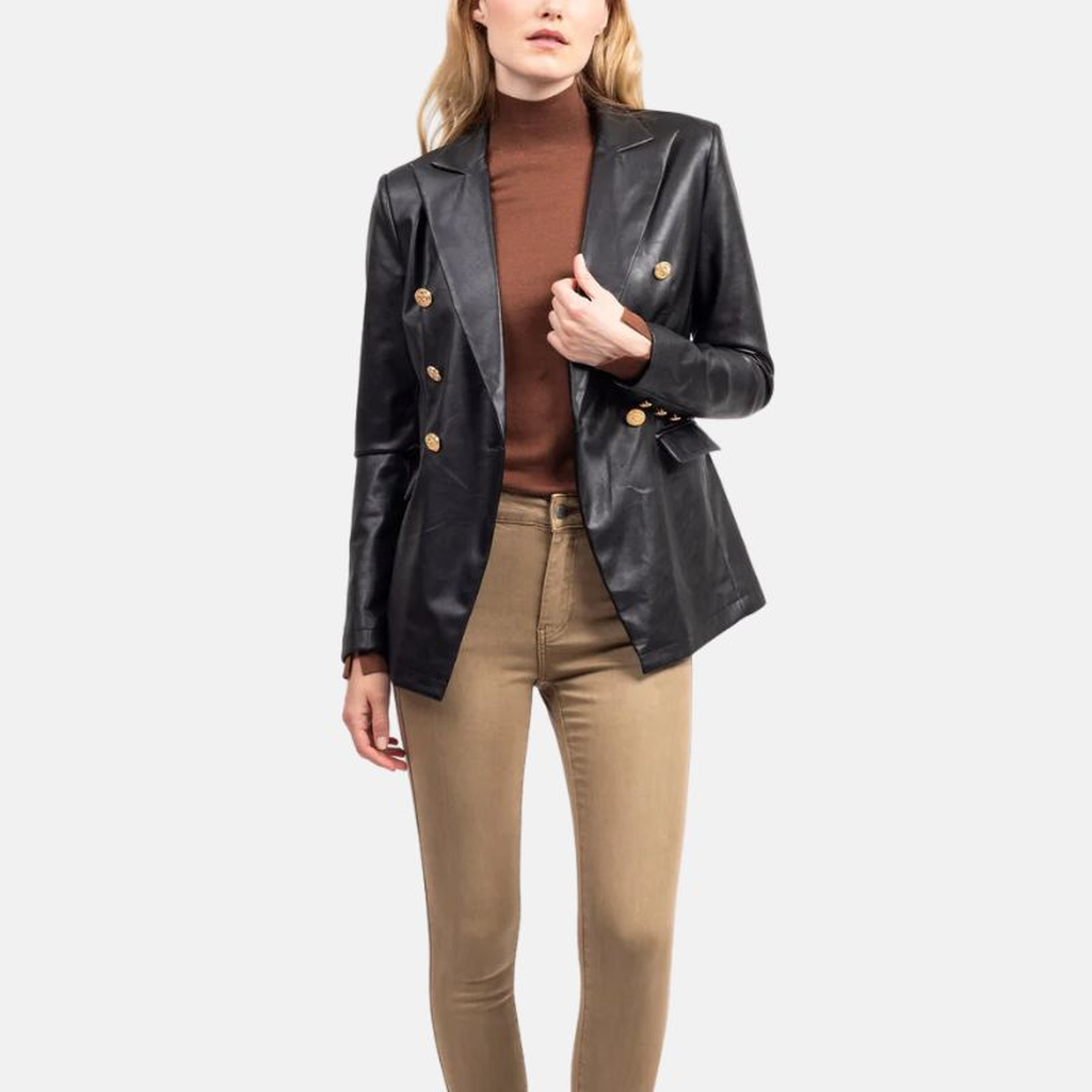 womens black double breasted leather coat girls 23b0770a c5db 4b83 ab09 5e2c30a2f524