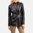 womens black double breasted leather coat 2648855a fda4 4962 9874 6a6b9d47cd38