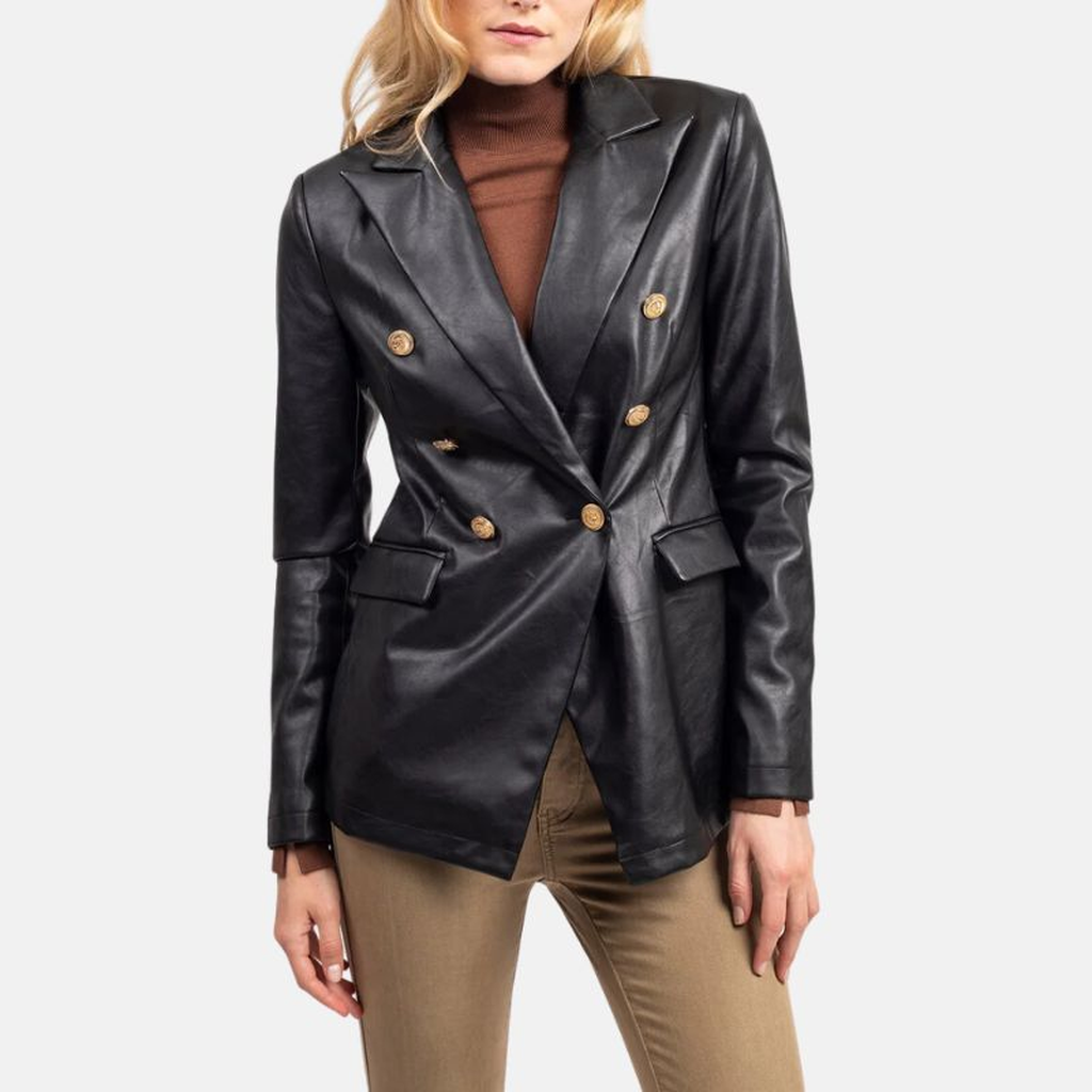 womens black double breasted leather coat 2648855a fda4 4962 9874 6a6b9d47cd38