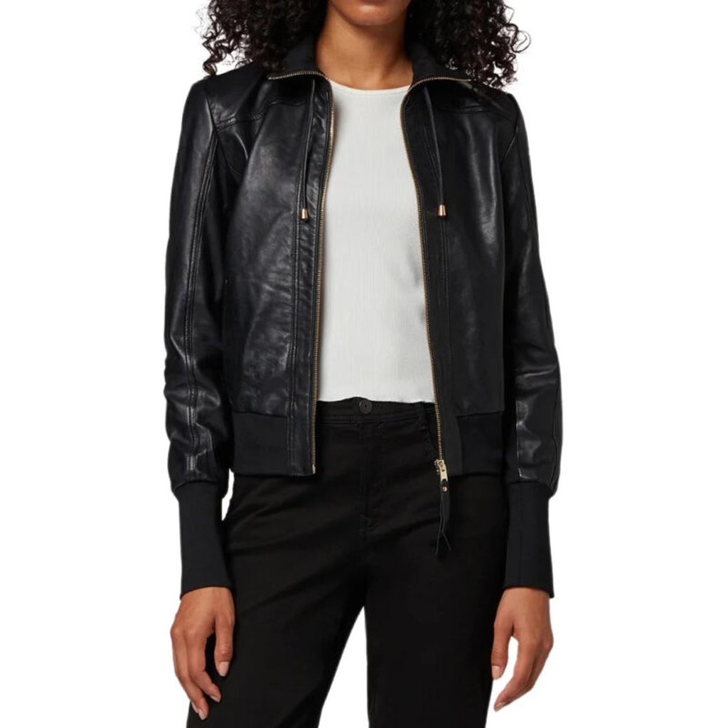 womens black high neck jacket