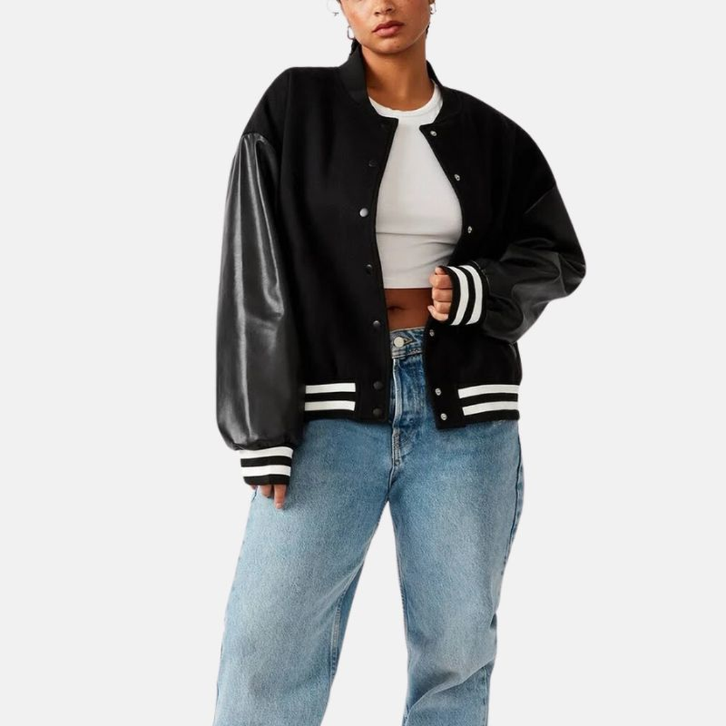 womens black lettermen bomber jacket with dbd9f378 0b21 4ee8 9152 3db03435c655