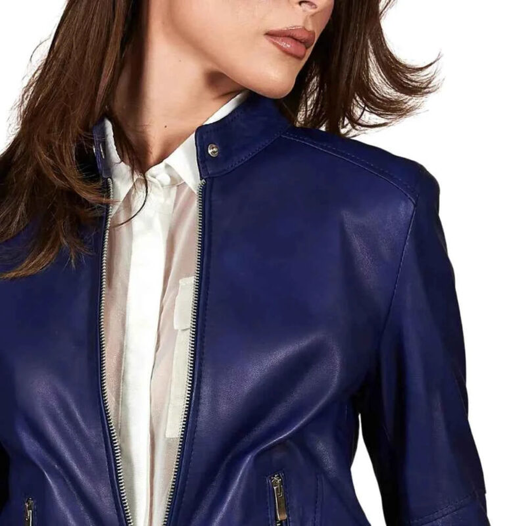 womens blue leather jacket
