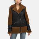 womens brown shearling asymmetrical zipper leather bomber jacket 2f3e5356 9fcf 4b16 b930 307bb1e9dce4