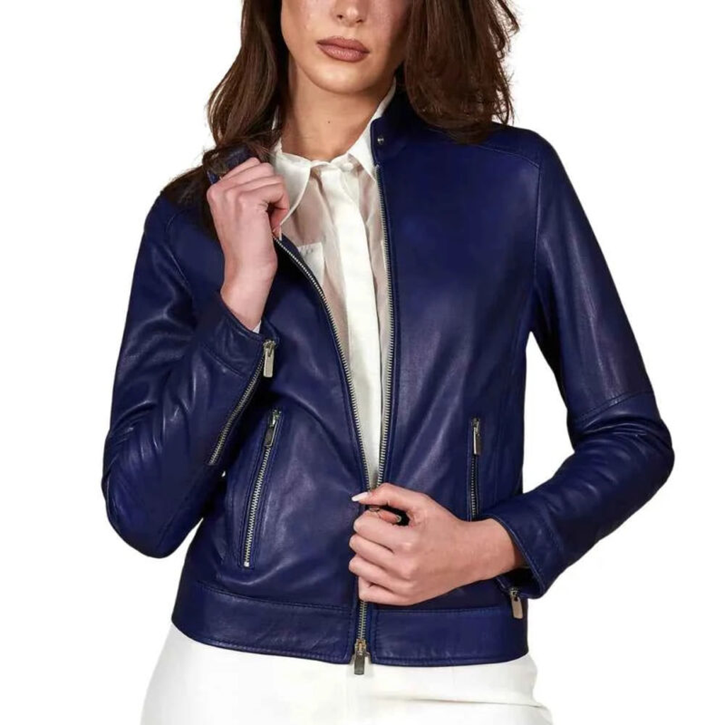 womens cafe racer leather biker jacket