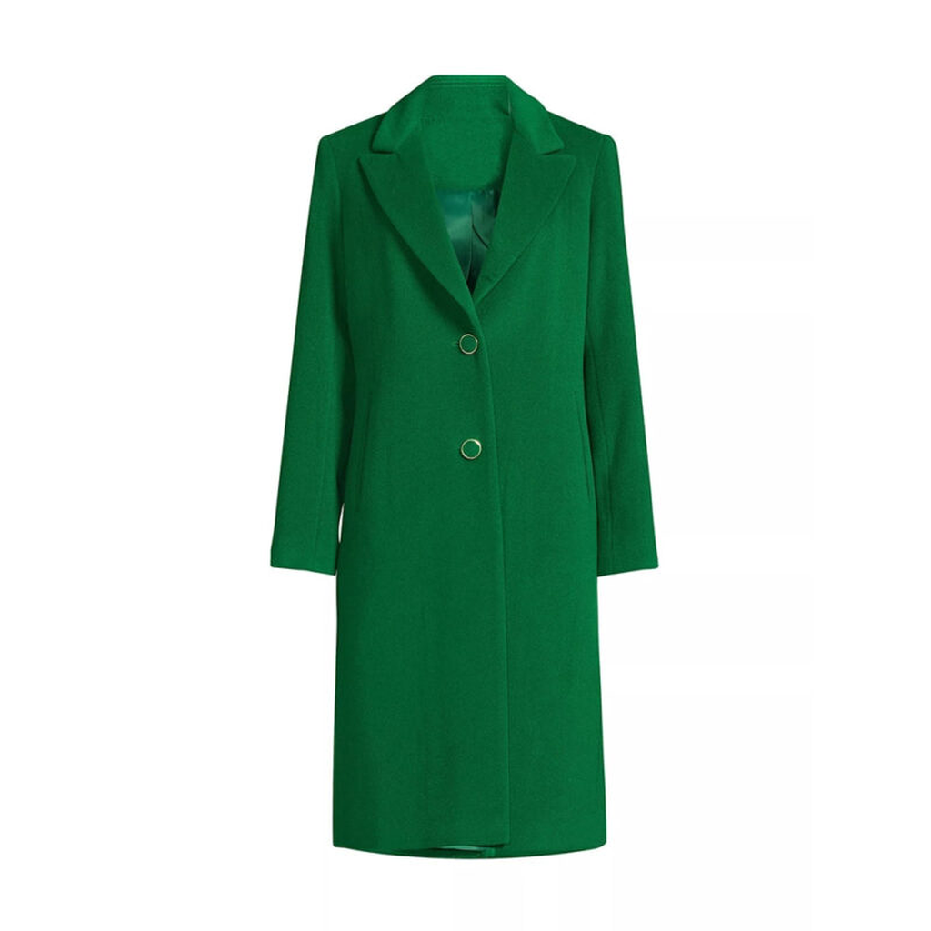 womens green long single breasted wool coat