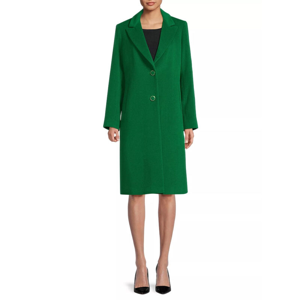 womens green long single breasted wool