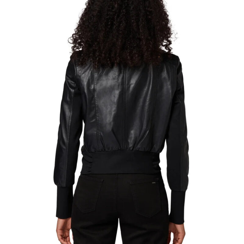 womens high neck black leather jacket